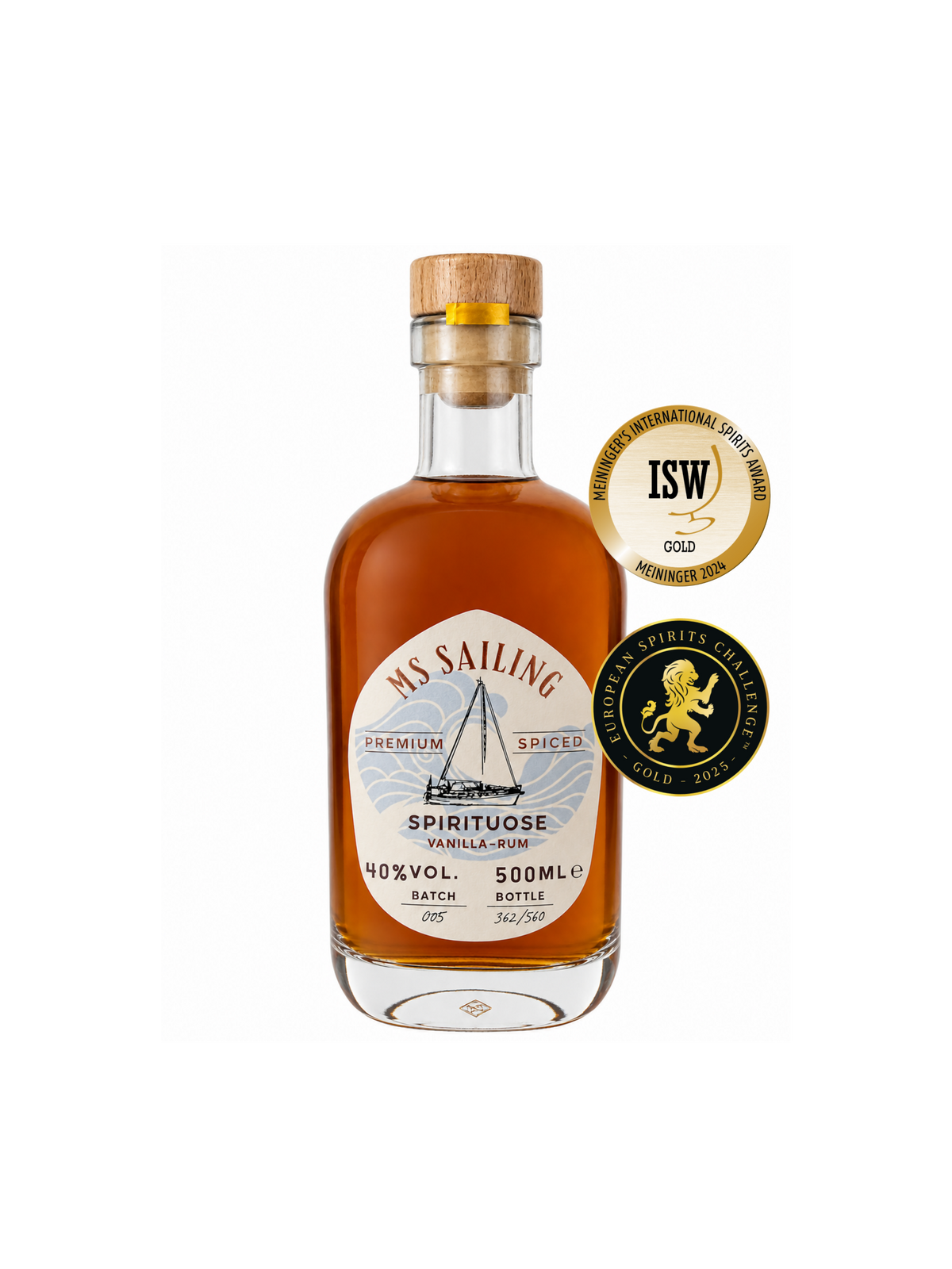MS Sailing Vanilla Spiced Rum Flasche mit ISW Goldmedaille